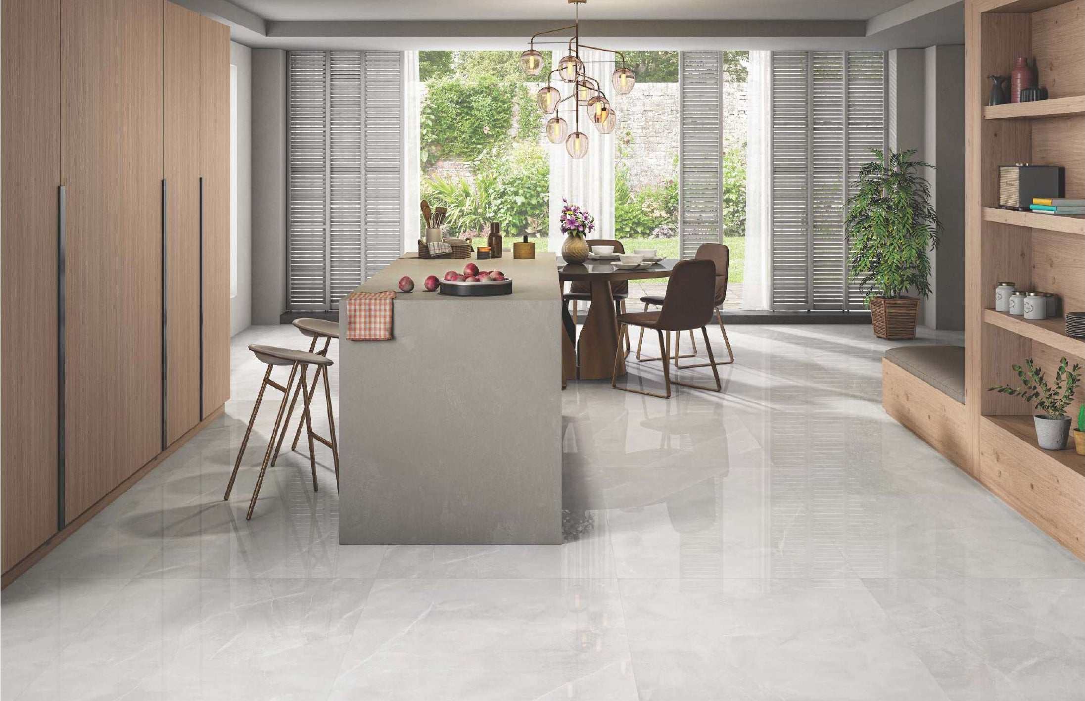 Modern kitchen with a large island and open floor plan